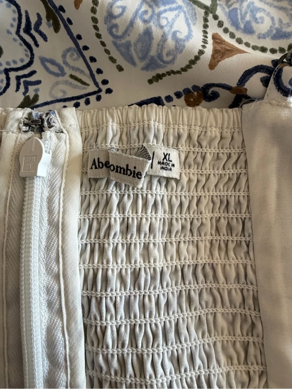 Abercrombie & Fitch Blue, White & Olive Tile-Print Maxi Dress